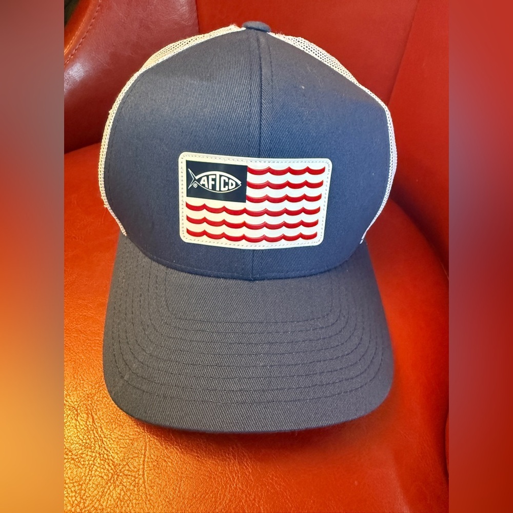 AFTCO Blue Cap with Red Wave Design